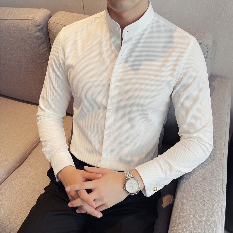 Mandarin Collar Formal Shirt Slim Fit - Kemeja Lengan Panjang Kerah Mandarin Pria,