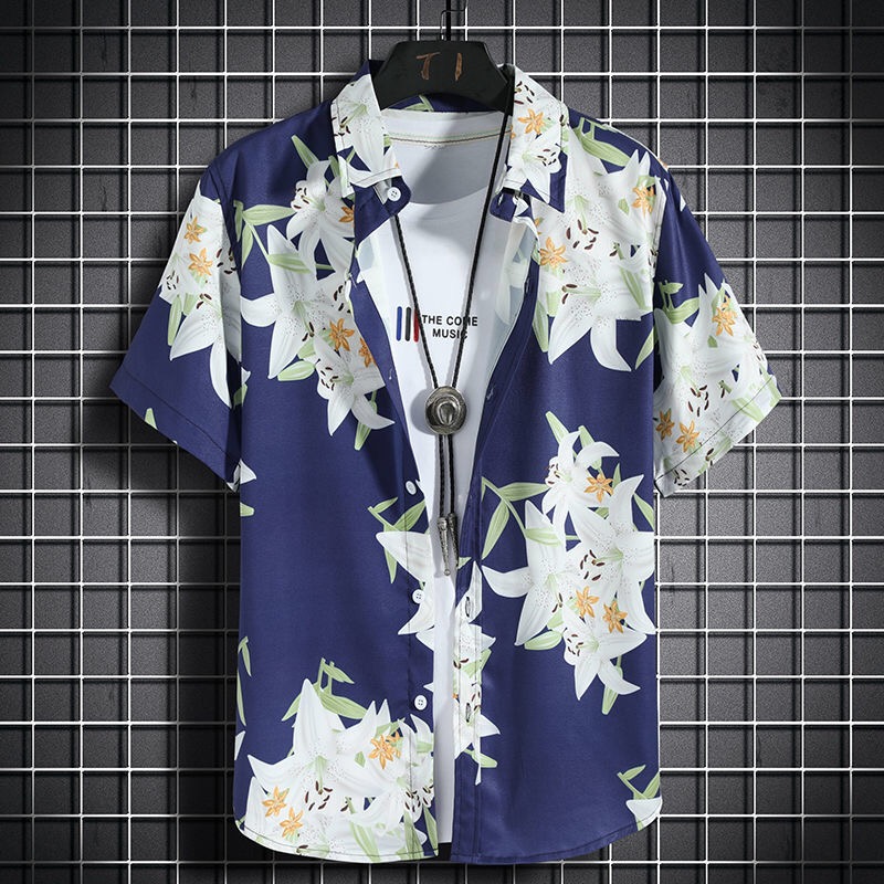Vintage Hawaiian Floral Shirt - Kemeja pantai Hawaii kaus kasual pria,